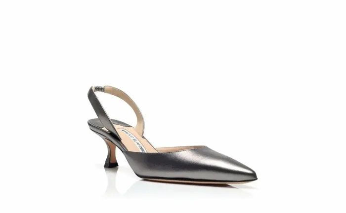 Women Silver Nappa Leather Slingback Pumps Manolo Blahnik Pumps