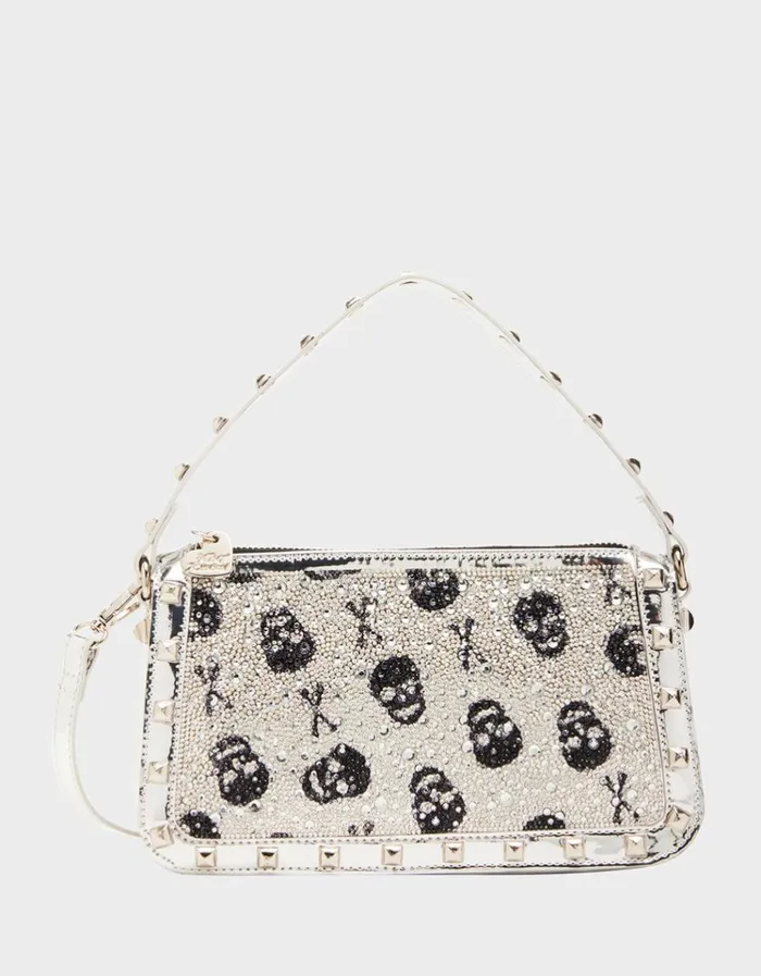 Women SKULL RHINESTONE TOP ZIP SILVER Silver Betsey Johnson