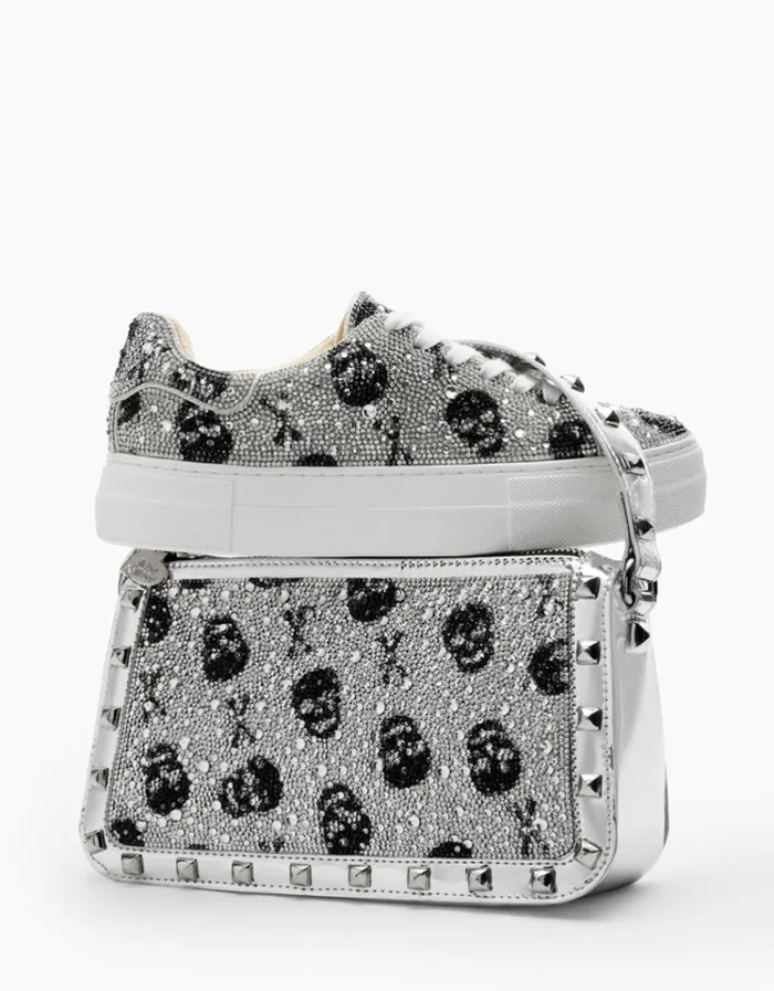 Women SKULL RHINESTONE TOP ZIP SILVER Silver Betsey Johnson Women SKULL RHINESTONE TOP ZIP SILVER Silver Betsey Johnson