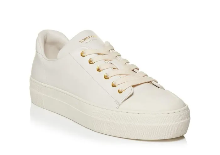 Women Sneakers Tom Ford Smooth Leather City Low Top Sneakers Chalk