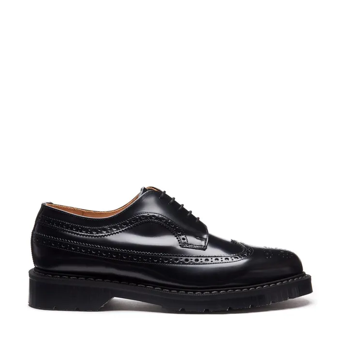 Women Solovair Brogue Shoes Black HiShine American Brogue Shoe