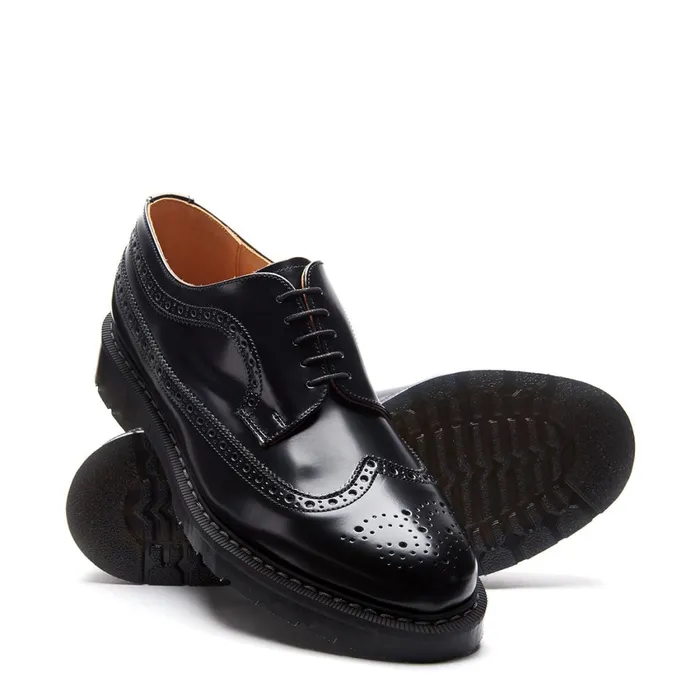 Women Solovair Brogue Shoes Black HiShine American Brogue Shoe
