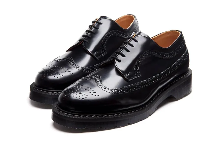Women Solovair Brogue Shoes Black HiShine American Brogue Shoe