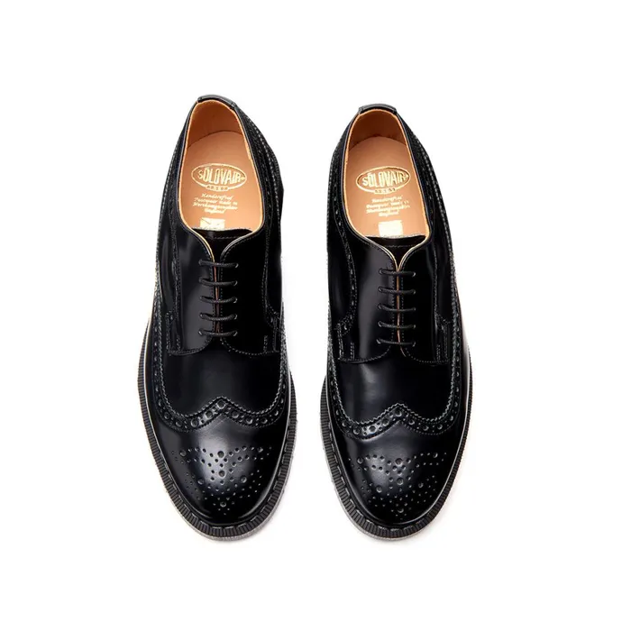 Women Solovair Brogue Shoes Black HiShine American Brogue Shoe