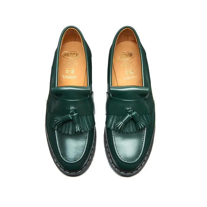 Women Solovair Loafers Green HiShine Tassel Loafer