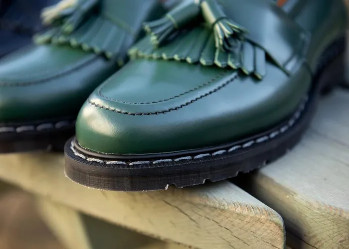 Women Solovair Loafers Green HiShine Tassel Loafer