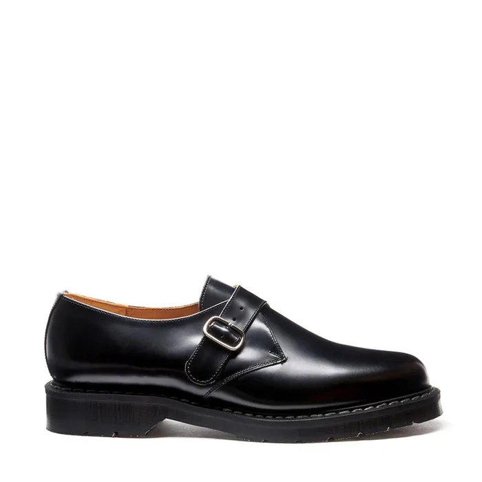 Women Solovair Monk Shoes Black HiShine Single Buckle Monk Shoe