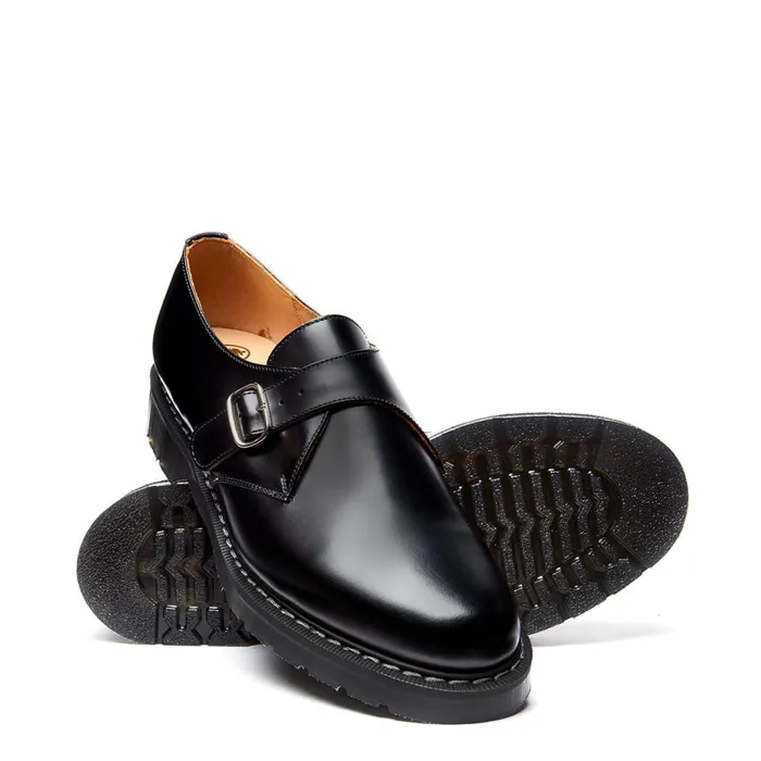 Women Solovair Monk Shoes Black HiShine Single Buckle Monk Shoe