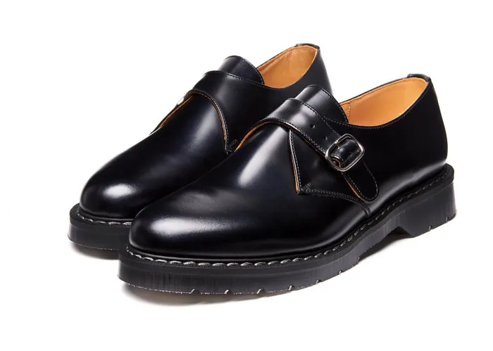 Women Solovair Monk Shoes Black HiShine Single Buckle Monk Shoe