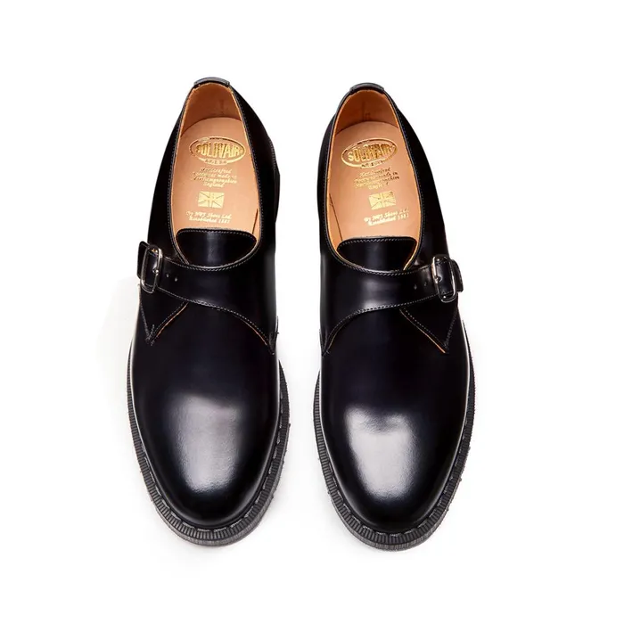 Women Solovair Monk Shoes Black HiShine Single Buckle Monk Shoe