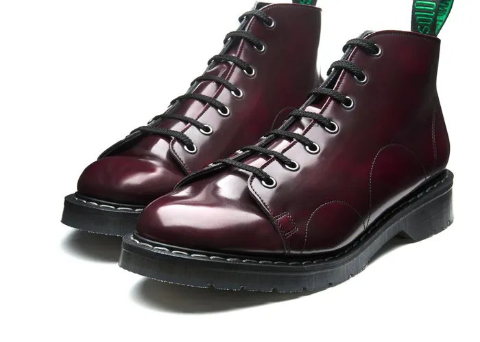 Women Solovair Monkey Boots Cherry Red RubOff Vegan HiShine Monkey Boot