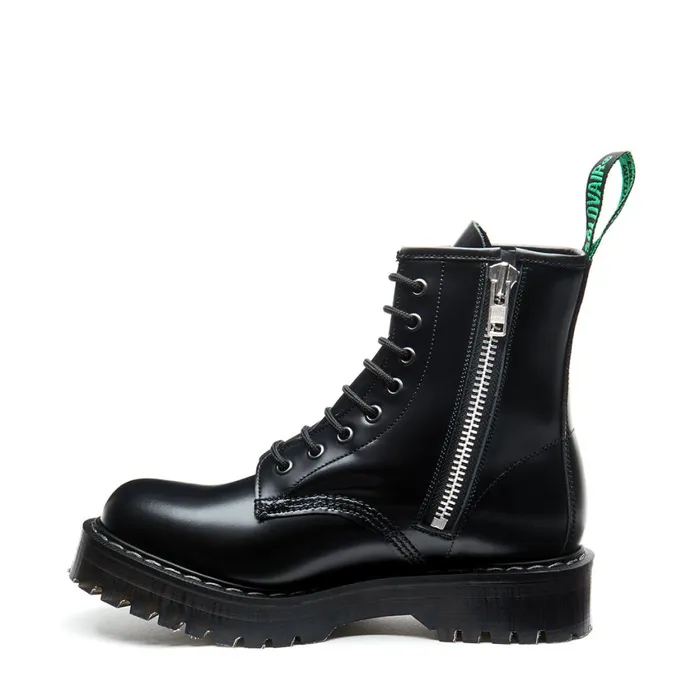 Women Solovair Platform Boots Black HiShine 8 Eye Zipped Platform Derby Boot