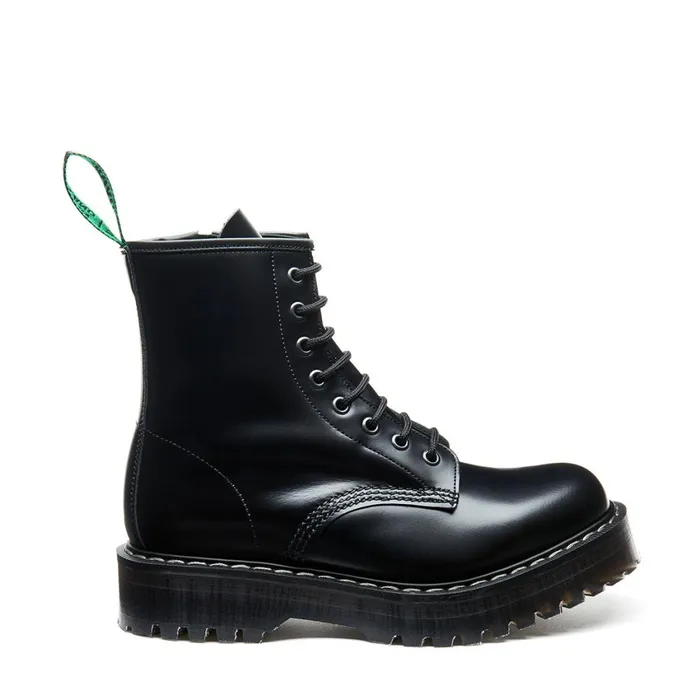 Women Solovair Platform Boots Black HiShine 8 Eye Zipped Platform Derby Boot