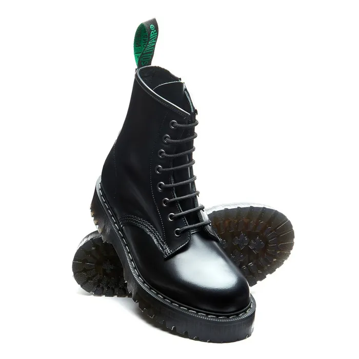 Women Solovair Platform Boots Black HiShine 8 Eye Zipped Platform Derby Boot
