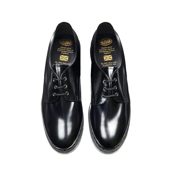 Women Solovair Vegan Shoes Black Vegan HiShine Gibson Shoe