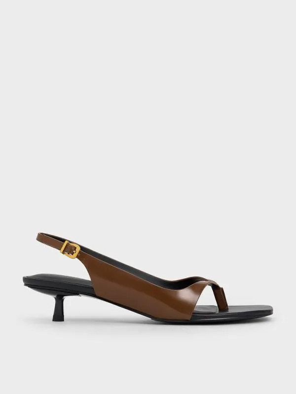 Women SquareToe KittenHeel Thong Sandals 8211 Brown CHARLES and KEITH Heels