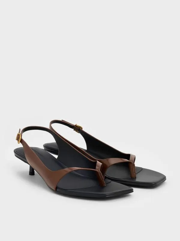 Women SquareToe KittenHeel Thong Sandals 8211 Brown CHARLES and KEITH Heels