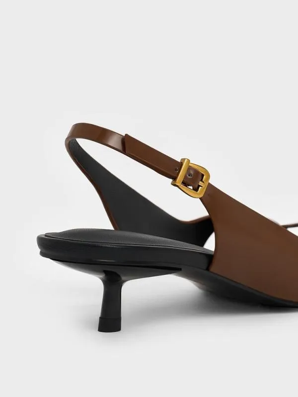 Women SquareToe KittenHeel Thong Sandals 8211 Brown CHARLES and KEITH Heels
