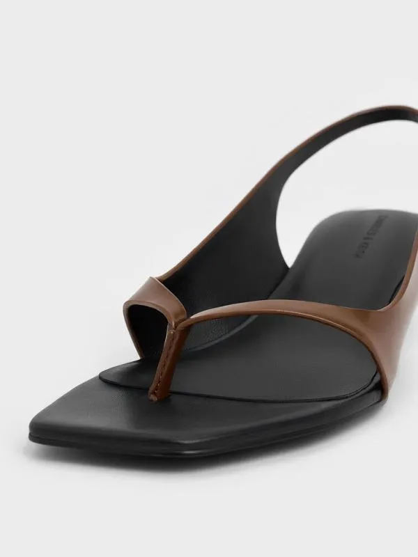 Women SquareToe KittenHeel Thong Sandals 8211 Brown CHARLES and KEITH Heels