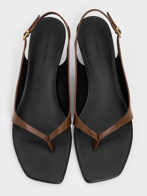 Women SquareToe KittenHeel Thong Sandals 8211 Brown CHARLES and KEITH Heels