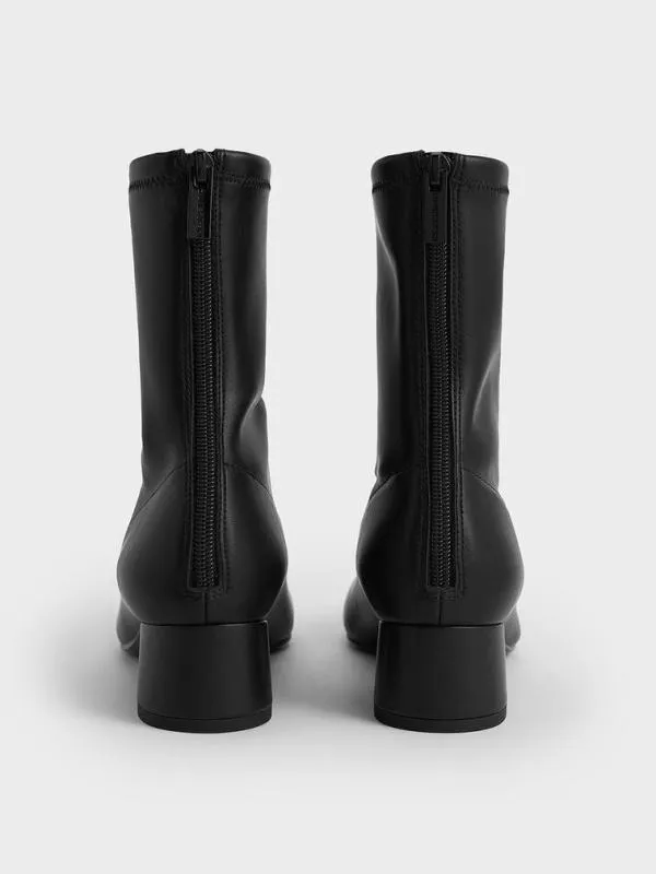 Women StitchTrim Heeled Ankle Boots 8211 Black CHARLES and KEITH Boots