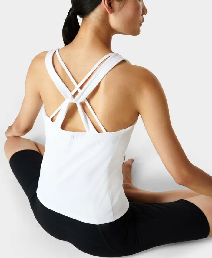 Women Super Soft Rib Yoga Vest White Sweaty Betty Vest Tops