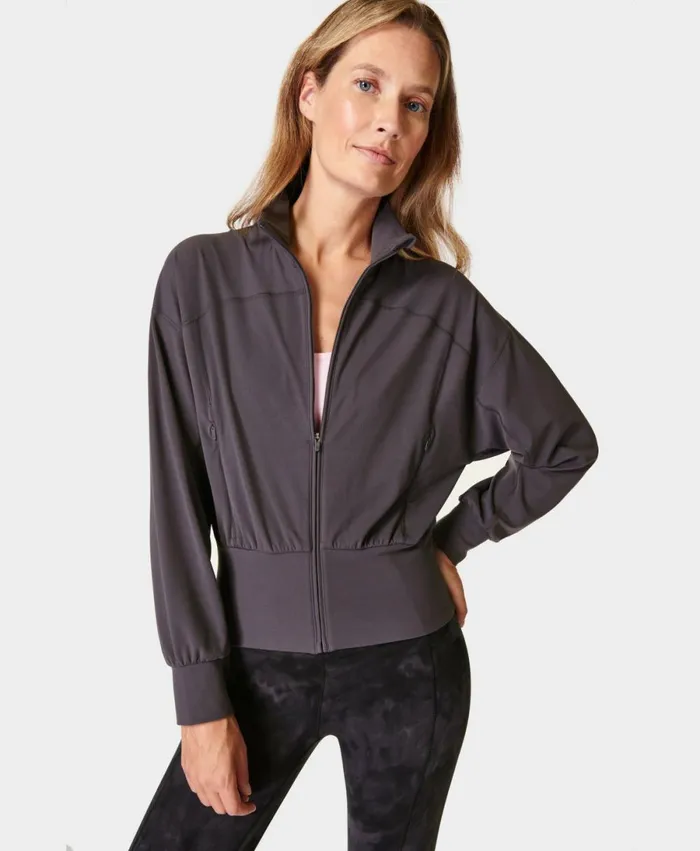 Women Super Soft Zip Up Bomber Urban Grey Sweaty Betty Jumpers Hoodies
