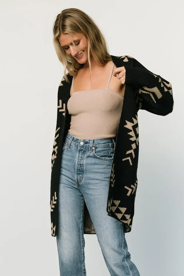 Women Sweaters Baltic Born Hays Oversized Cardigan Black Tan Women Sweaters Baltic Born Hays Oversized Cardigan Black Tan