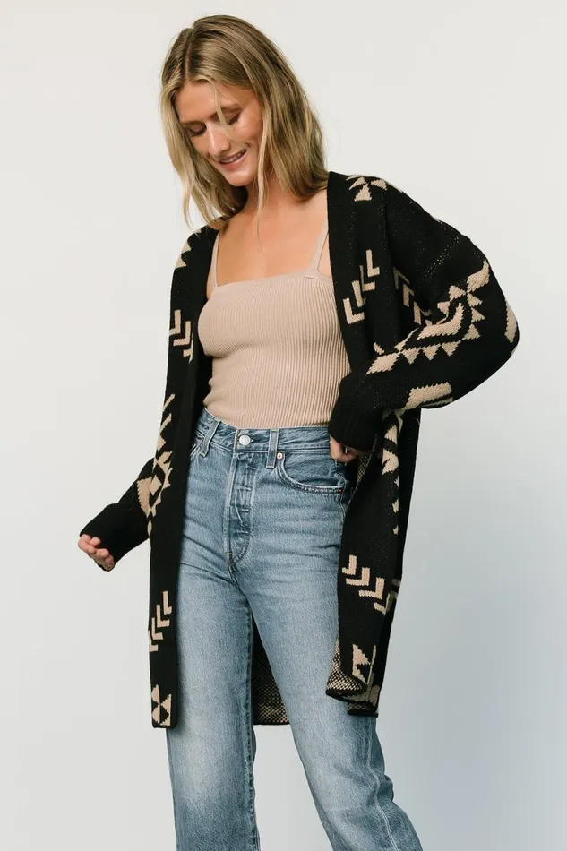 Women Sweaters Baltic Born Hays Oversized Cardigan Black Tan Women Sweaters Baltic Born Hays Oversized Cardigan Black Tan