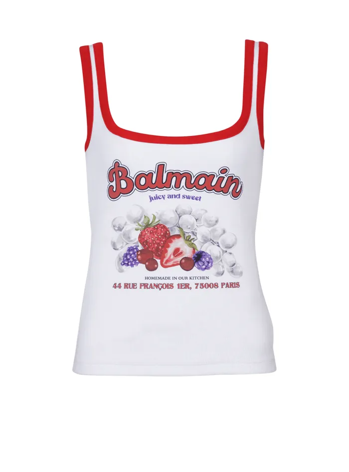 Women TShirts Balmain Fruit Tank Top White