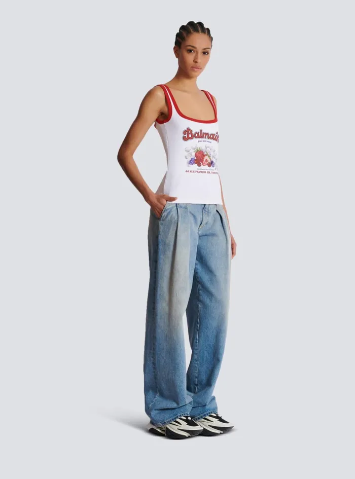 Women TShirts Balmain Fruit Tank Top White