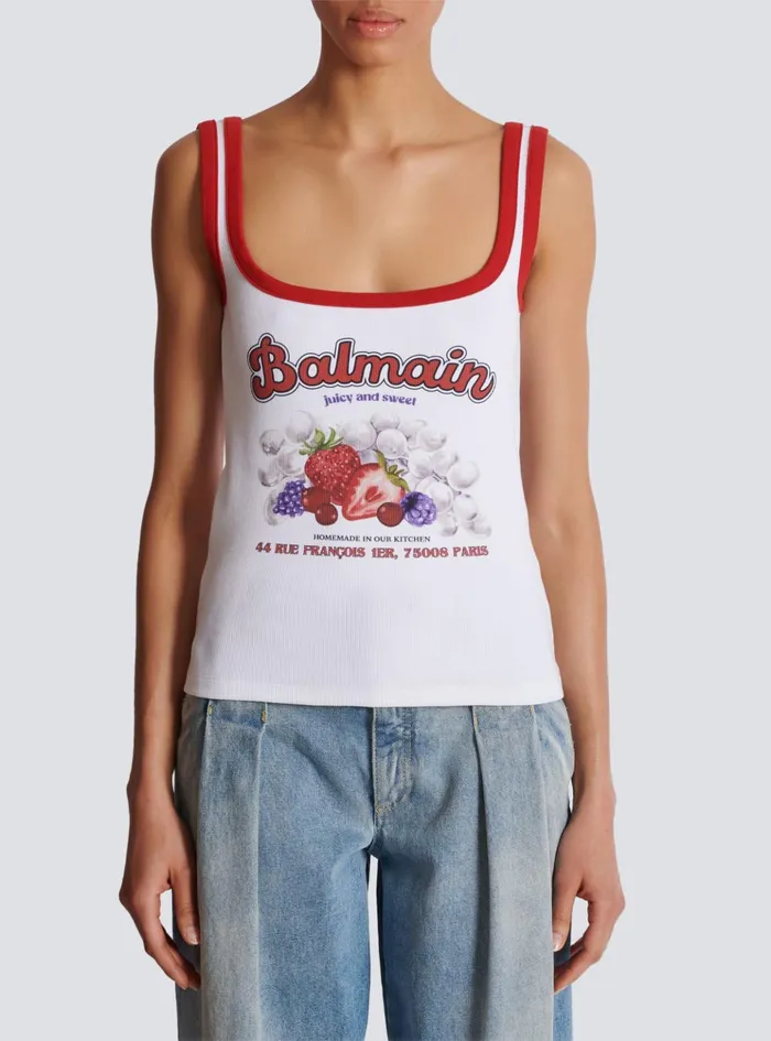 Women TShirts Balmain Fruit Tank Top White