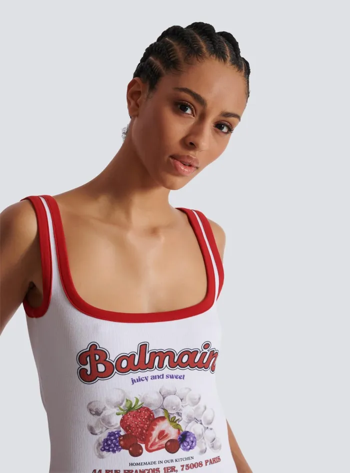 Women TShirts Balmain Fruit Tank Top White