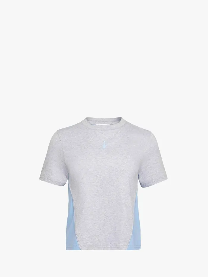 Women TShirts JW Anderson PANELLED CROPPED TSHIRT WITH ANCHOR EMBROIDERY Light Grey Melangesky Blue