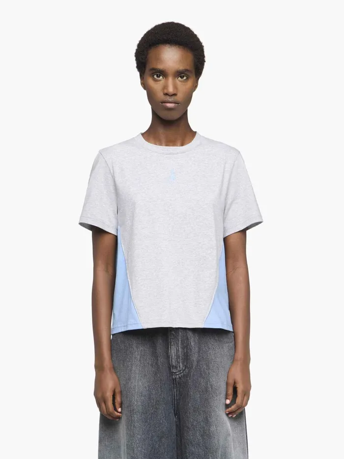Women TShirts JW Anderson PANELLED CROPPED TSHIRT WITH ANCHOR EMBROIDERY Light Grey Melangesky Blue Women TShirts JW Anderson PANELLED CROPPED TSHIRT WITH ANCHOR EMBROIDERY Light Grey Melangesky Blue