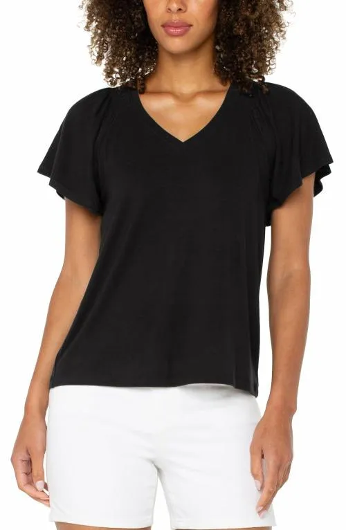 Women Tees Liverpool Los Angeles Flutter Sleeve Knit Top Black