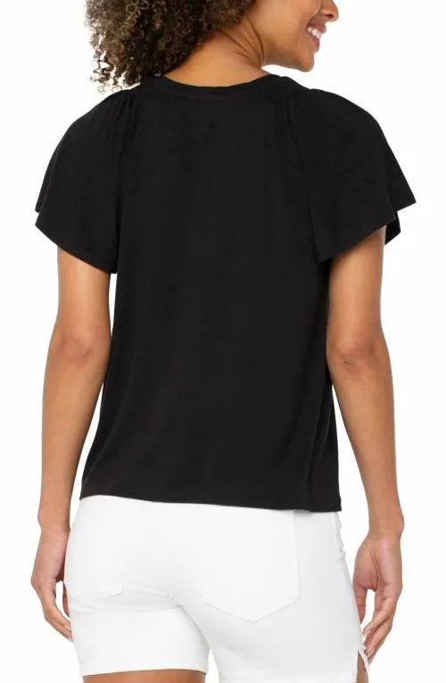 Women Tees Liverpool Los Angeles Flutter Sleeve Knit Top Black