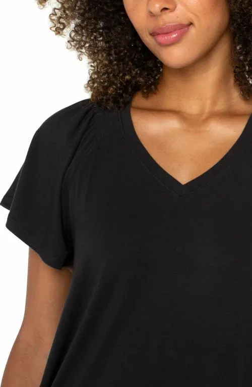 Women Tees Liverpool Los Angeles Flutter Sleeve Knit Top Black