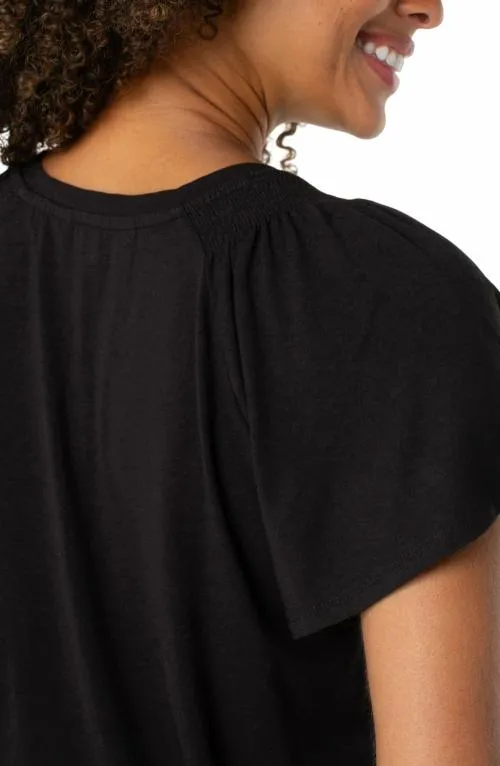 Women Tees Liverpool Los Angeles Flutter Sleeve Knit Top Black