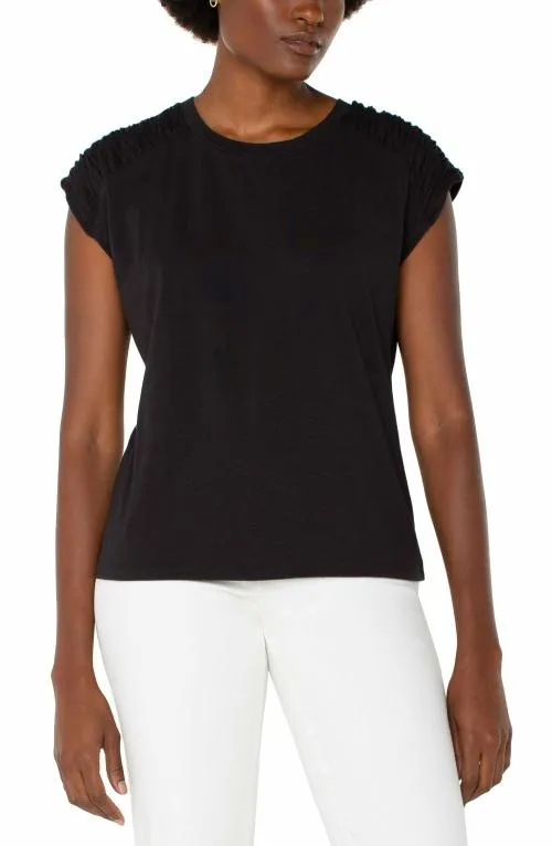 Women Tees Liverpool Los Angeles Smocked Shoulder Raglan Knit Top Black