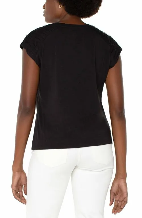 Women Tees Liverpool Los Angeles Smocked Shoulder Raglan Knit Top Black