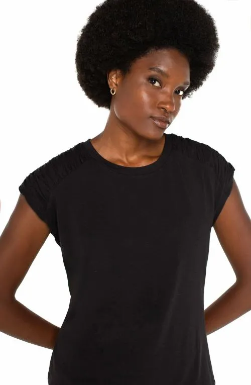 Women Tees Liverpool Los Angeles Smocked Shoulder Raglan Knit Top Black