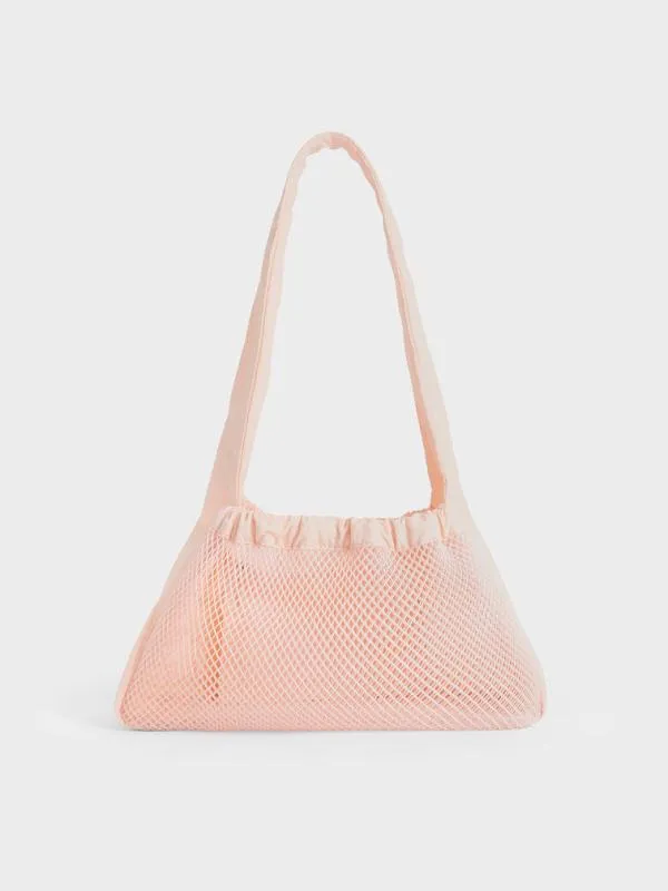 Women Terra Mesh and Nylon Shoulder Bag 8211 Light Pink CHARLES and KEITH Slouchy Bags