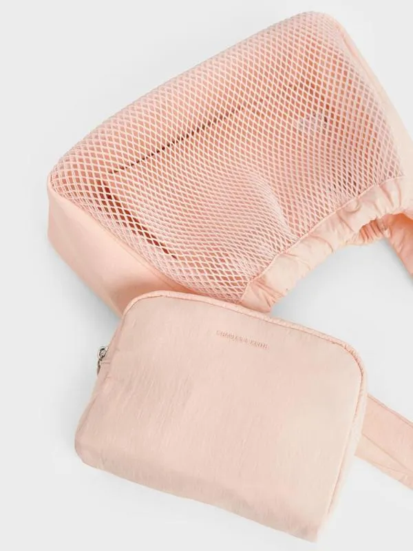 Women Terra Mesh and Nylon Shoulder Bag 8211 Light Pink CHARLES and KEITH Slouchy Bags