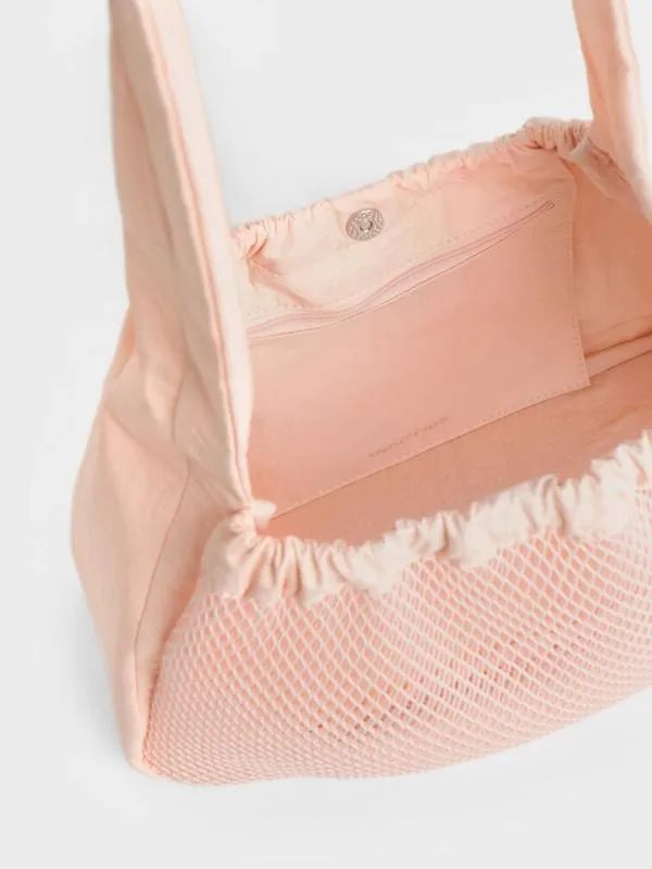 Women Terra Mesh and Nylon Shoulder Bag 8211 Light Pink CHARLES and KEITH Slouchy Bags