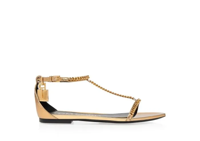 Women The Padlock Tom Ford Mirror Leather Padlock Chain Sandal Gold