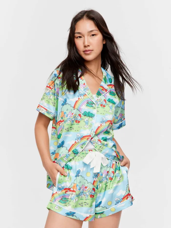 Women The Smurfs Rainbow Satin Shortie Pj Set Multi Peter Alexander Sets and Onesies Women The Smurfs Rainbow Satin Shortie Pj Set Multi Peter Alexander Sets and Onesies