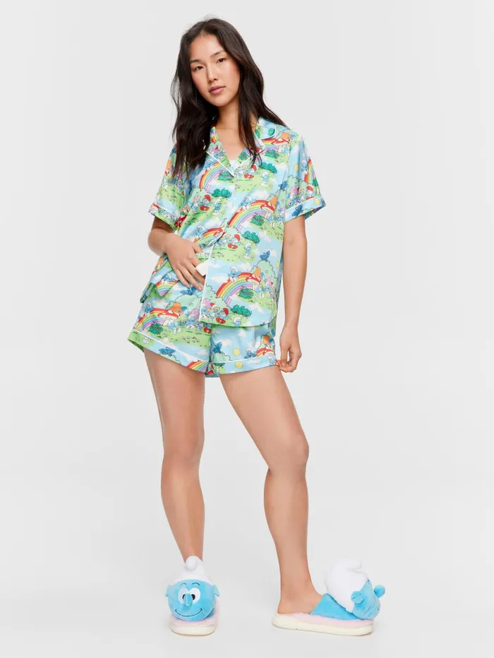 Women The Smurfs Rainbow Satin Shortie Pj Set Multi Peter Alexander Sets and Onesies