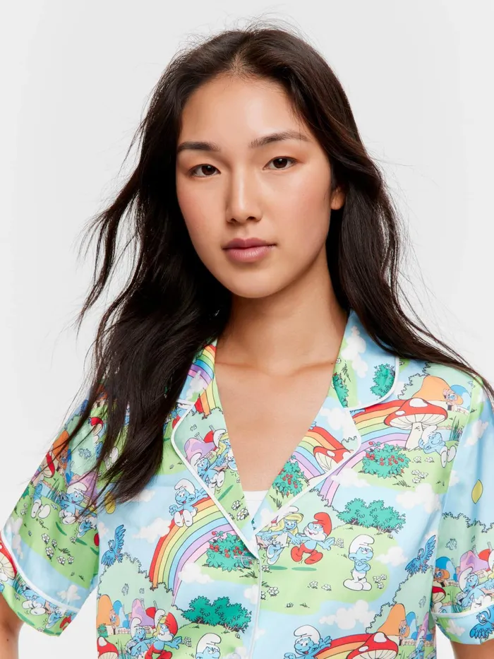 Women The Smurfs Rainbow Satin Shortie Pj Set Multi Peter Alexander Sets and Onesies