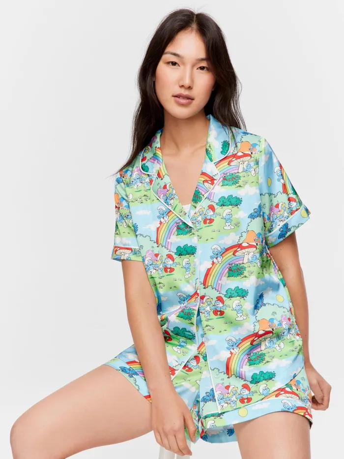 Women The Smurfs Rainbow Satin Shortie Pj Set Multi Peter Alexander Sets and Onesies